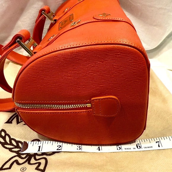 MCM Tangerine Pebbled Leather Satchel With Striking Gold Accents - Picture 7 of 12
